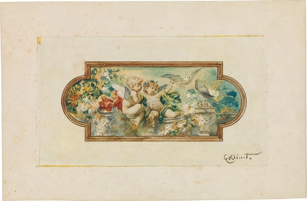 Due putti con un pavone e un piccione su una balaustra, circa 1883 1